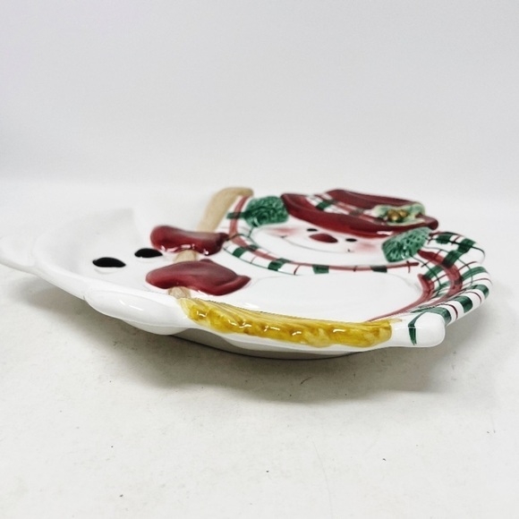 Fitz and Floyd Plaid Christmas Snowman Canape Plate 2063/126 New - Picture 3 of 8
